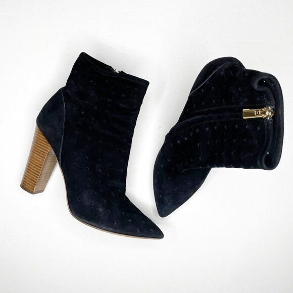 See by Chloe Perforated Stars Suede Block Heel Ankle Boots Black Size 37.5 - Picture 3 of 6